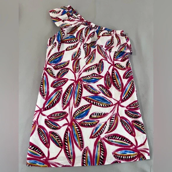 J Crew Factory Women Dress Size Small One Shoulder Tropical‎ Floral Print Linen - Picture 3 of 13